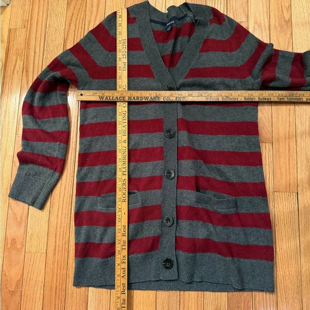 Lands' End Gray and Red Striped Cardigan grunge punk academia wool